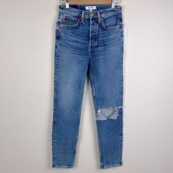 Re/DoneNWT 90s High Rise Ankle Crop Stretch Jeans W/Knee Distressing26